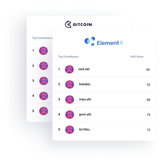 Gitcoin and ElementFinance mini cards